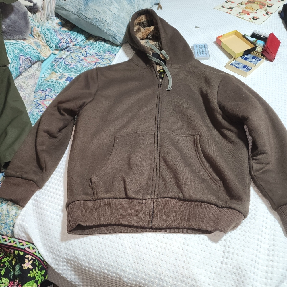 STANLEY EUC MENS SZ XL HEAVY DUTY FLEECE LINED FULL ZIP HOODIE SWEATSHIRT JACKET